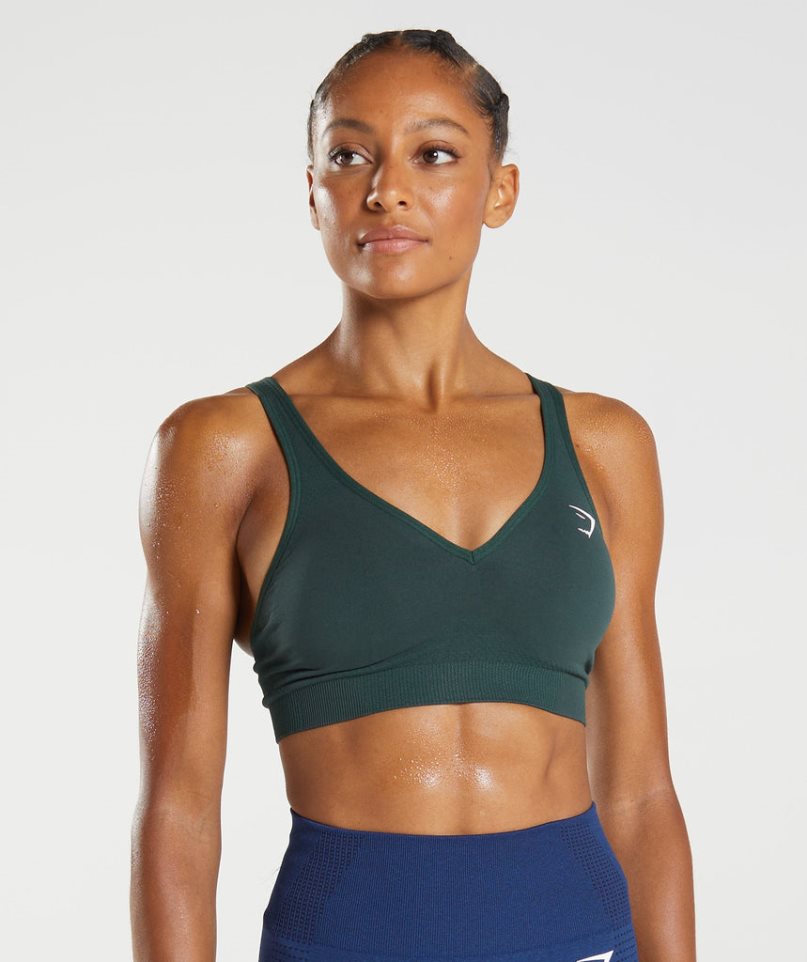 Women\'s Gymshark Vital Seamless 2.0 V Neck Sports Bra Dark Green | CA 70DN18